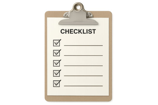 Clipboard featuring a checklist with all boxes checked, set against a transparent background, symbolizing completion and organization