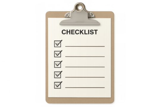 Clipboard featuring a checklist with all boxes checked, set against a transparent background, symbolizing completion and organization