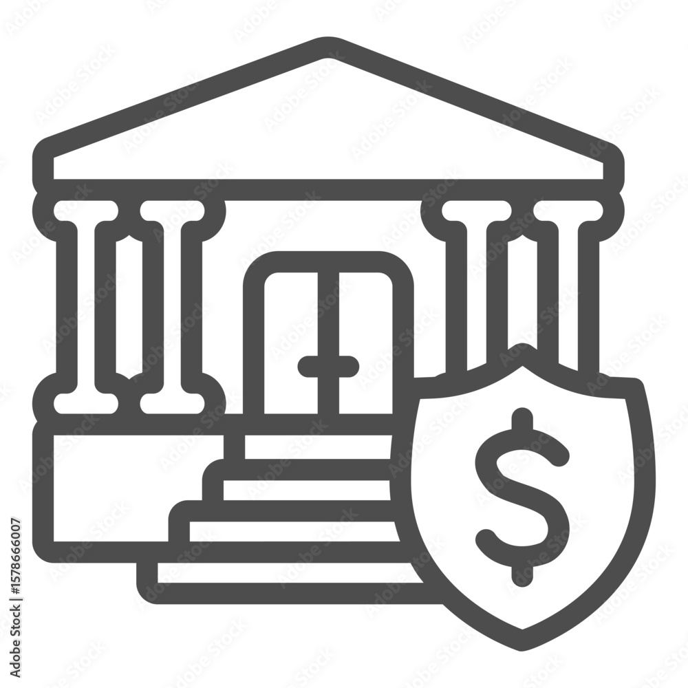 Aufkleber bank building with columns and entrance line icon, finance concept. vector graphics. courthouse with