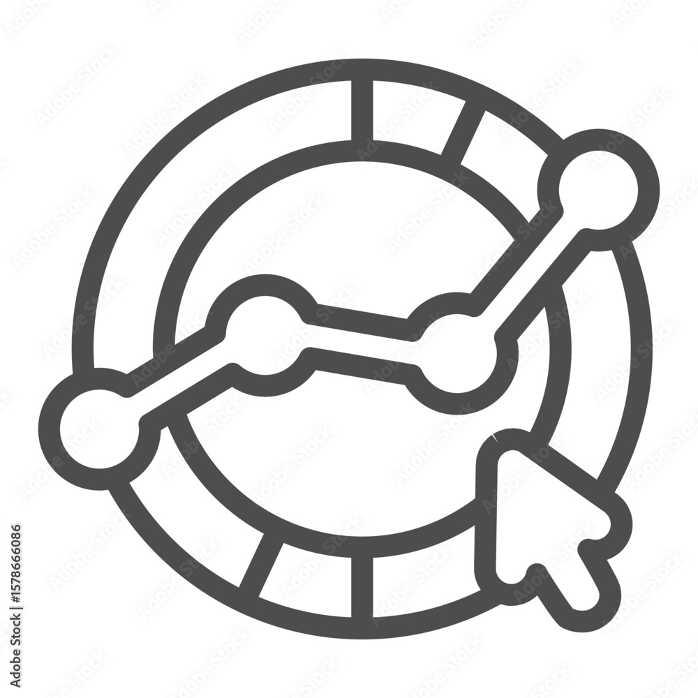 Poster diagram pie with graph and cursor line icon, financial tech concept. vector graphics. market growth 