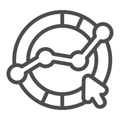 Diagram pie with graph and cursor line icon, financial tech concept. Vector graphics. Market growth with mouse pointer sign on white background, outline style icon for mobile or web design.