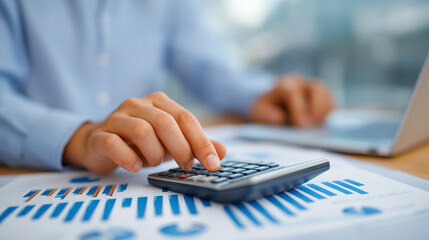 Office Analytics Scene with Calculator and Laptop