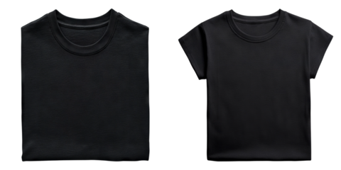 Set of black folded T shirt isolated on transparent background