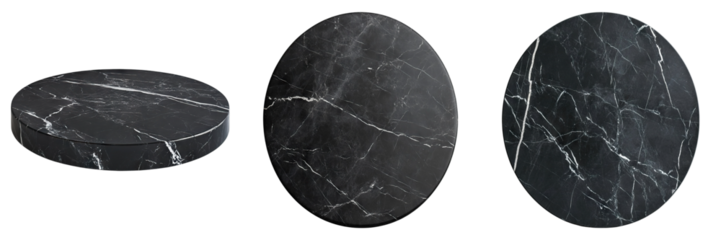Set of black marble stone isolated on transparent background