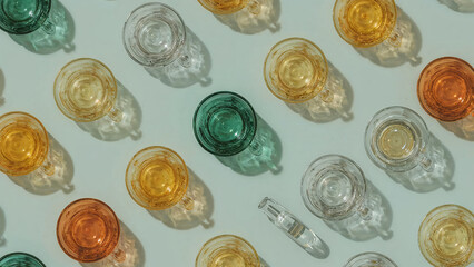 Modern Design Featuring Realistic Colorful Mugs in Translucent Glass