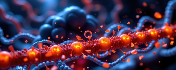 glowing mitochondria fueling active transport along membrane, atp particles visualized moving through protein pumps.