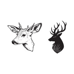 Deer Isolated Black Set Animals Hand Symbol Black