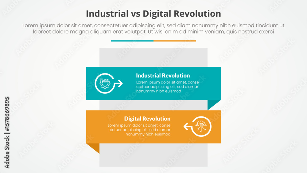 Poster industrial vs digital revolution comparison opposite infographic concept for slide presentation with