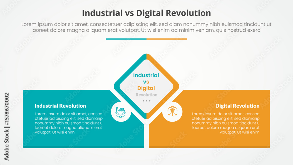 Poster industrial vs digital revolution comparison opposite infographic concept for slide presentation with