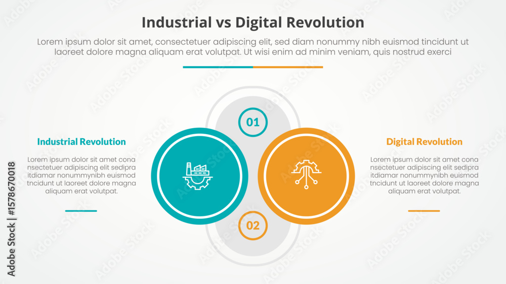 Aufkleber industrial vs digital revolution comparison opposite infographic concept for slide presentation with