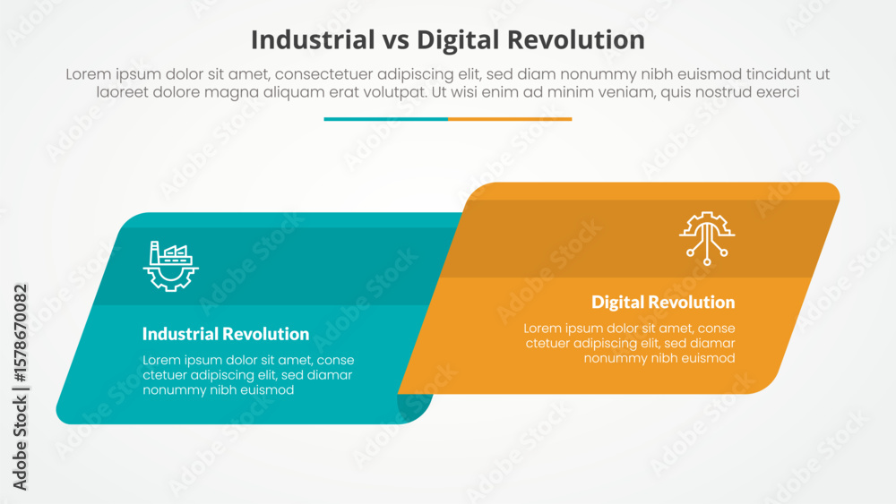 Poster industrial vs digital revolution comparison opposite infographic concept for slide presentation with