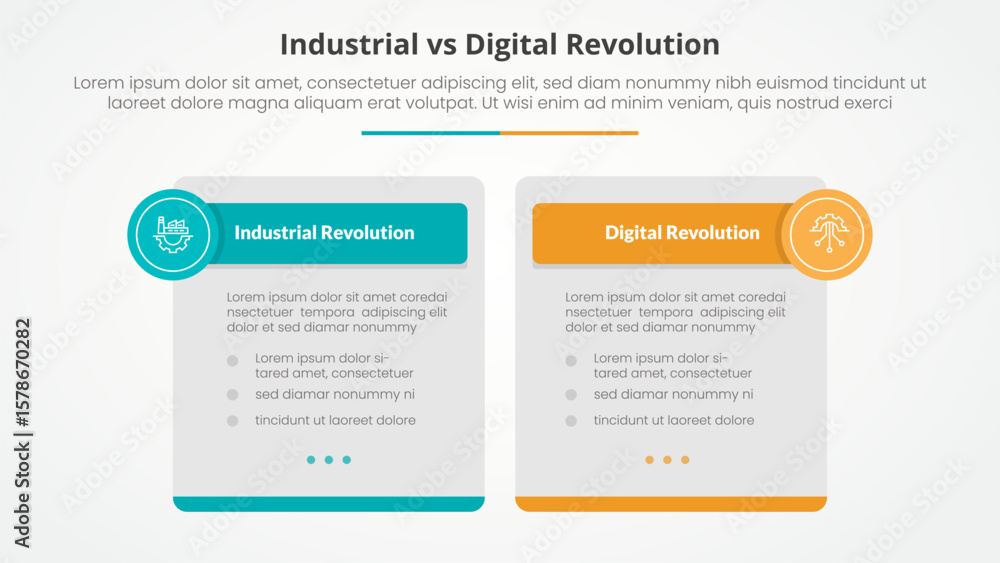 Aufkleber industrial vs digital revolution comparison opposite infographic concept for slide presentation with