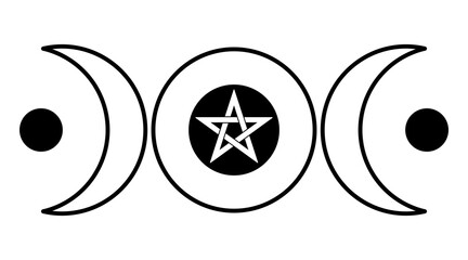 Triple Moon. Crop circle pattern, found 2025 in Wiltshire. Popular Wiccan and pagan symbol representing waxing, full and waning phase of the moon. With intertwined pentagram in the center of the moon. © Peter Hermes Furian