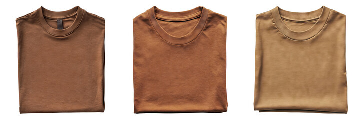 Set of brown folded T shirt isolated on transparent background