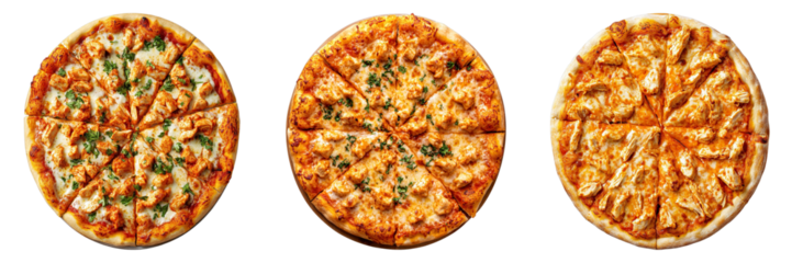 Set of buffalo chicken pizza elegance from above isolated on transparent background