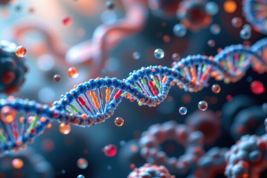 polysomes forming proteins simultaneously on long mrna strand, glowing ribosomes spaced evenly, cellular background stylized.