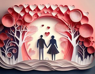 Celebratory 3D artwork in paper-cut style for Friendship Day showing two characters holding hands, hearts, clouds, and elegant ‘Forever Friends’ text in soft tones