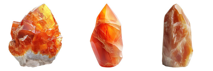 Set of carnelian stone isolated on transparent background