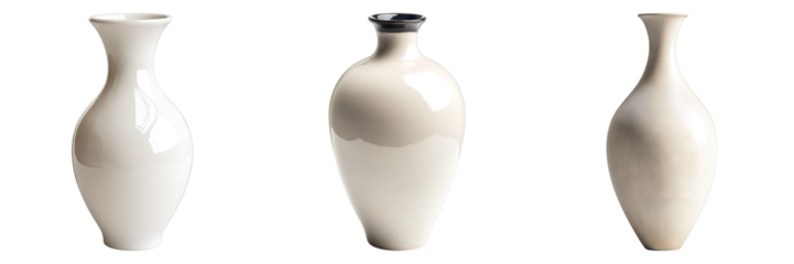 Set of ceramic vase isolated on transparent background