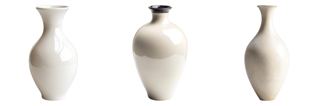 Set of ceramic vase isolated on transparent background