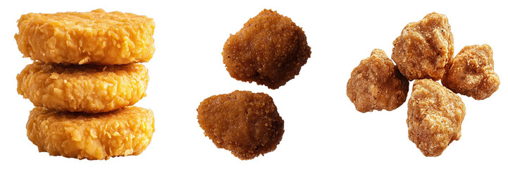 Set of chicken nuggets isolated on transparent background