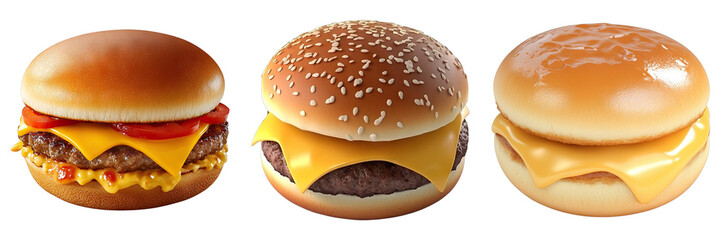 Set of cheese burger isolated on transparent background