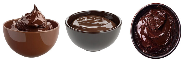 Set of chocolate spread in a bowl isolated on transparent background