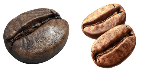 Set of coffee beans isolated on transparent background