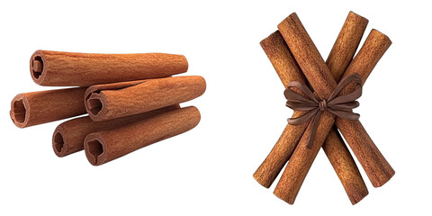 Set of cinnamon sticks isolated on transparent background