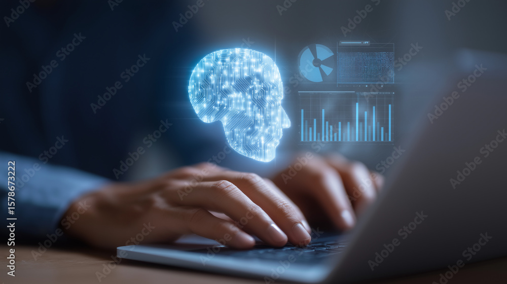 Aufkleber holographic ai interface with analytics and digital background