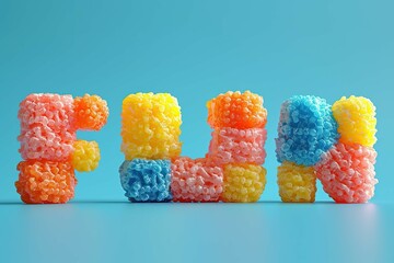 A bold 3d abstrcat of word FUN made by candy