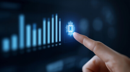 Touching a Holographic AI Chip Icon on Digital Dashboard