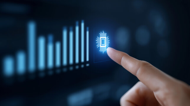 Touching a Holographic AI Chip Icon on Digital Dashboard