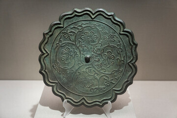 Chinese ancient style bronze mirror with carved decoration
