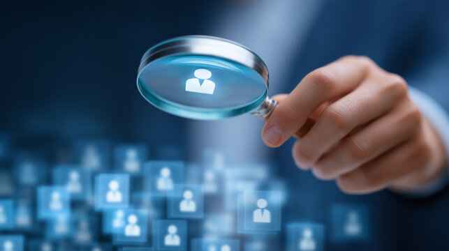 Magnifying Glass Over Translucent User Avatar Cubes in Recruitment