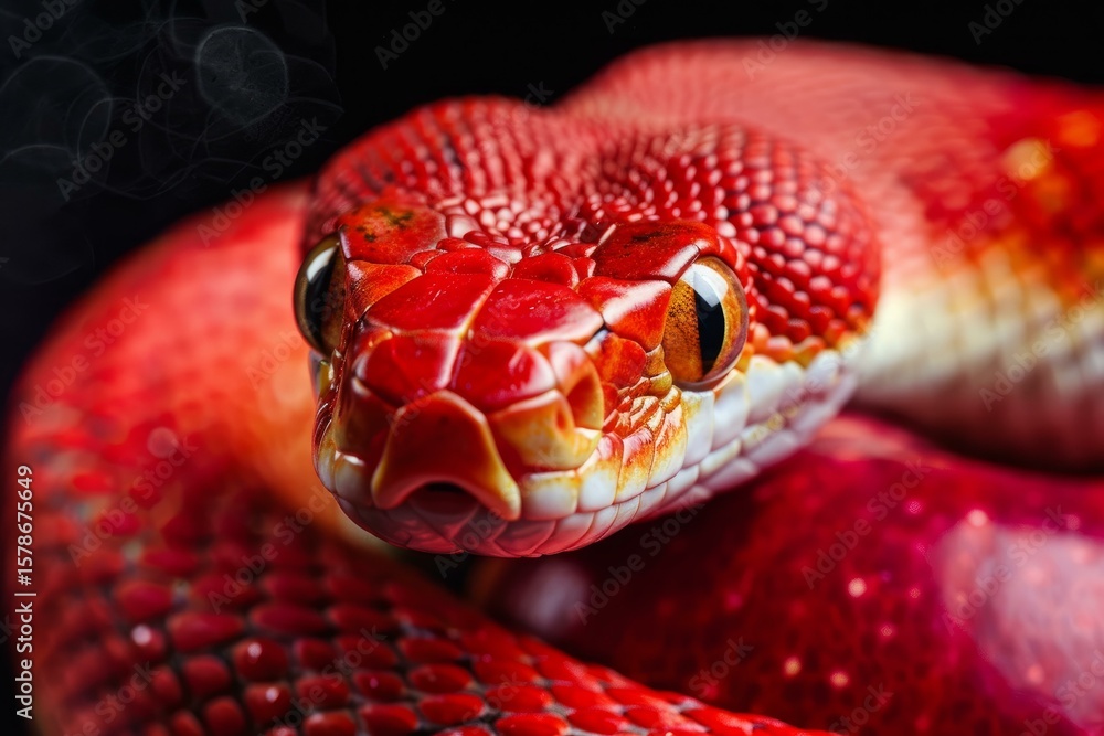 Aufkleber vibrant red snake coiled on itself, creating a mesmerizing display of color and texture against a da