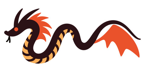 Dark dragon with orange wings and accents mythical creature