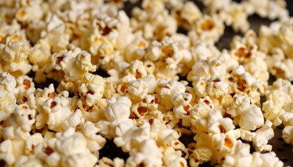 Popcorn kernels scattered on dark surface