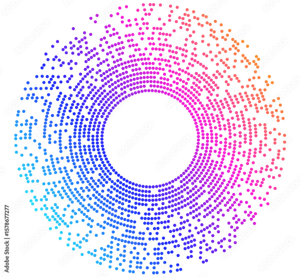 Aufkleber jpg with rainbow random gradient. round border icon using halftone circle dots design elements symbo