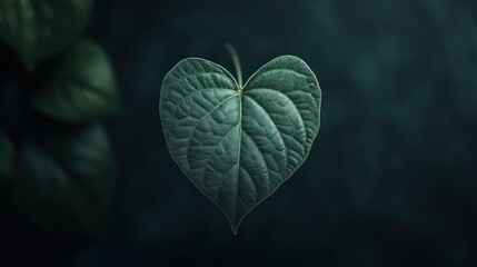 Heart-shaped leaf in dark background