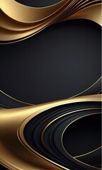 Luxury Abstract Background: Layered Gold Curves on Black, Conveying Modern and Elegant Design Vibe