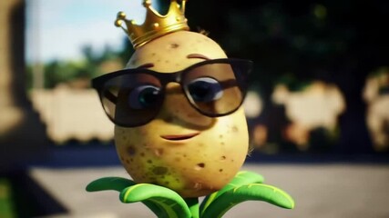 Animated potato character outdoors