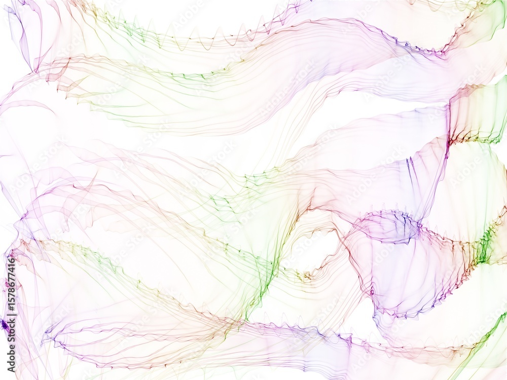 Poster delicate pastel colored waves create an ethereal and calming abstract background on a white canvas, 