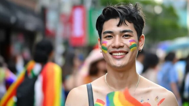 Smiling man pride parade - Powered by Adobe