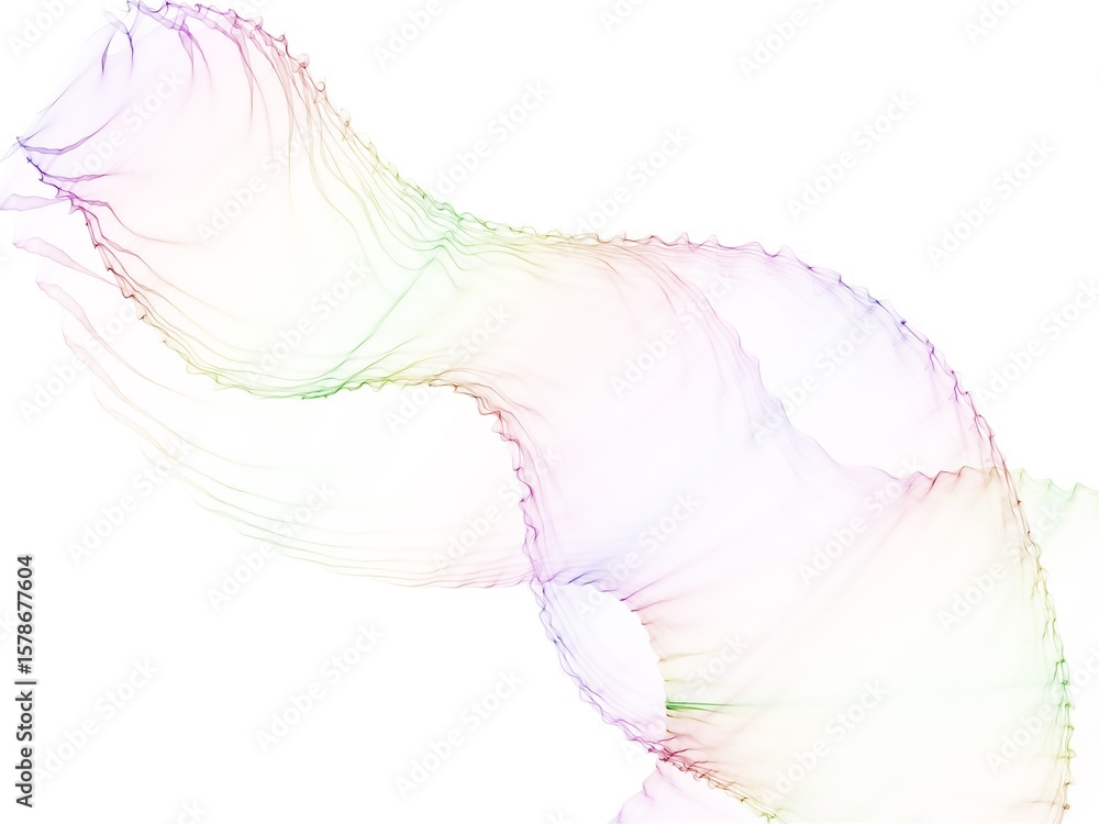 Poster light painted rainbow curves flow across a white background creating a soft ethereal and flowing des