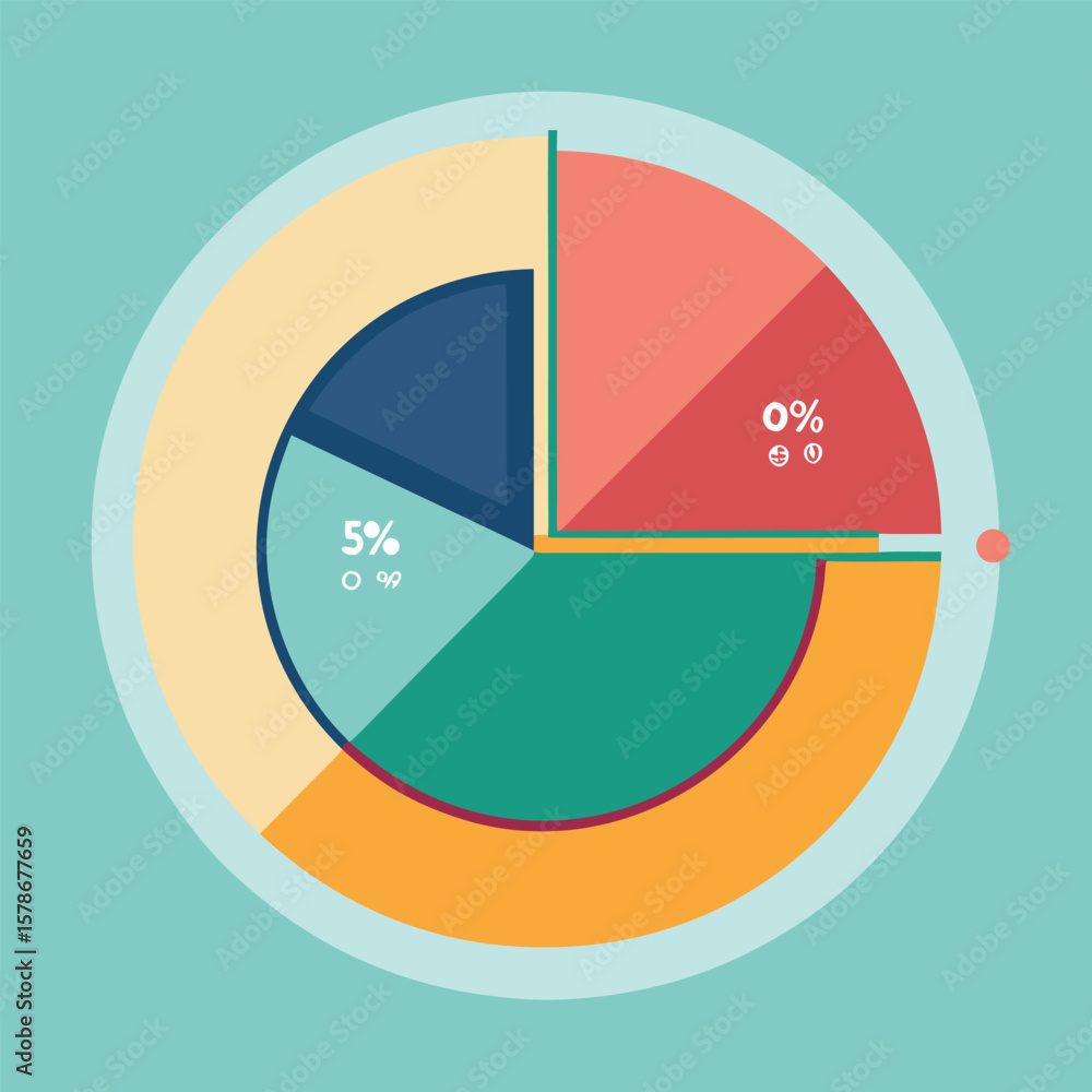 Poster colorful abstract pie chart illustration with percentage values showcasing data analysis and busines