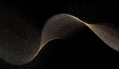 Luxury Golden Particle Wave: Dynamic Gold Particle Wave on Black Background, Conveying Tech and Elegant Visual Effect
