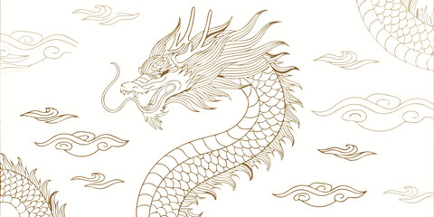 Elegant Dragon With Clouds oriental mythical creature