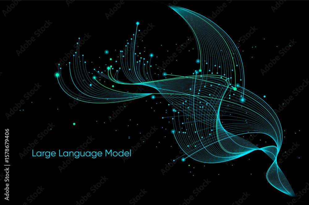 Poster illustration of abstract stream. artificial intelligence. big data, technology, ai, data transfer, d