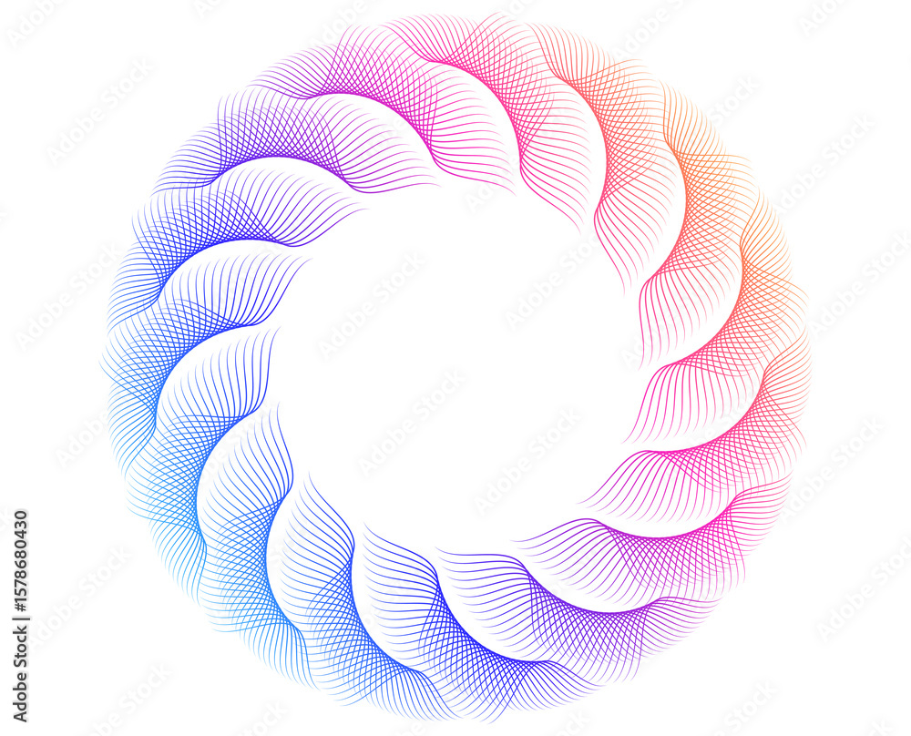 Poster wave of many sparkling lines. abstract circle glow wavy shape on a white background isolated. creati
